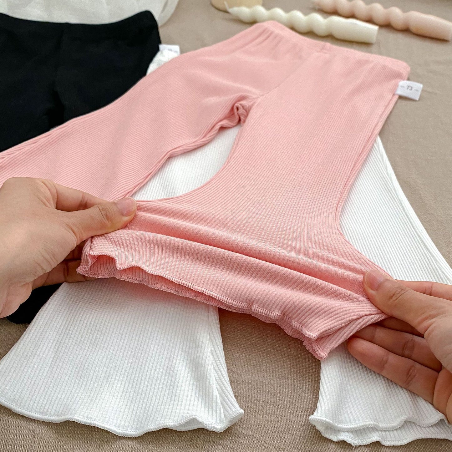 Summer Baby Girls Elastic Thin Breathable Solid Color Flared Pants