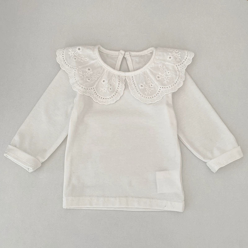 Autumn Arrival Baby Unisex Casual Thin White Long Sleeves Top with Flowers Pattern Collar, MyKids-USA®, Baby & Toddler Tops, MyKids-USA - Size/Age - 66 (3-6M) - Color - Ivory -  -  - TR2507312308-B