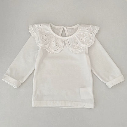 Autumn Arrival Baby Unisex Casual Thin White Long Sleeves Top with Flowers Pattern Collar, MyKids-USA®, Baby & Toddler Tops, MyKids-USA - Size/Age - 66 (3-6M) - Color - Ivory -  -  - TR2507312308-B