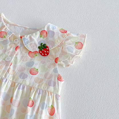 Design Summer Baby Kids Girls Fly Sleeves Fruits Pattern Bodysuit