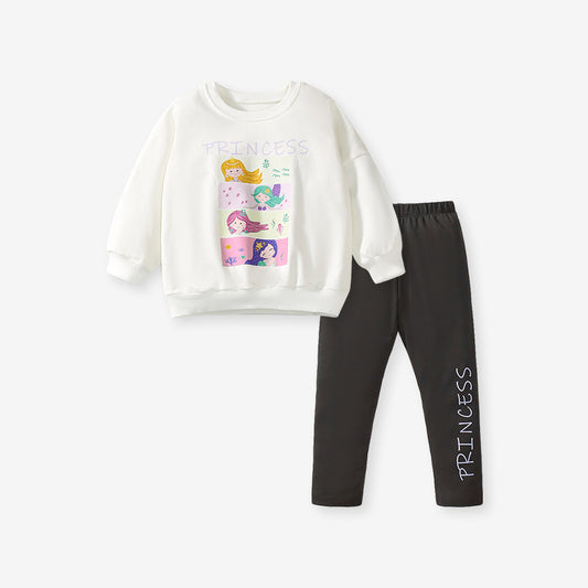 Spring And Autumn Girls Cute Cartoon Princess Print Long Sleeves Top Sweatshirt And Pants Clothing Set, MyKids-USA®, Baby & Toddler Outfits, MyKids-USA - Size/Age - 90 (12-24M) - Color - White -  -  - TR2407102345-A