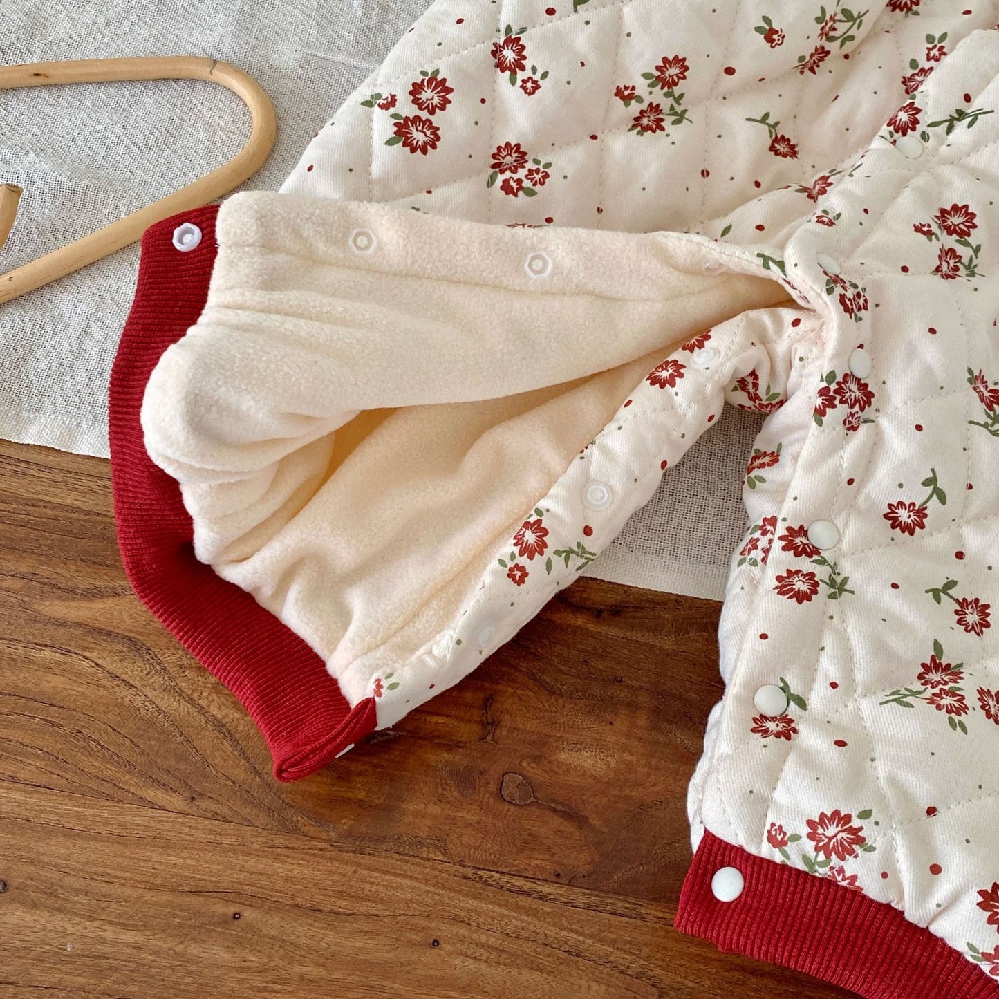 Winter Arrival Baby Girls Long Sleeves Flowers Pattern Fleece-Lined Rompers