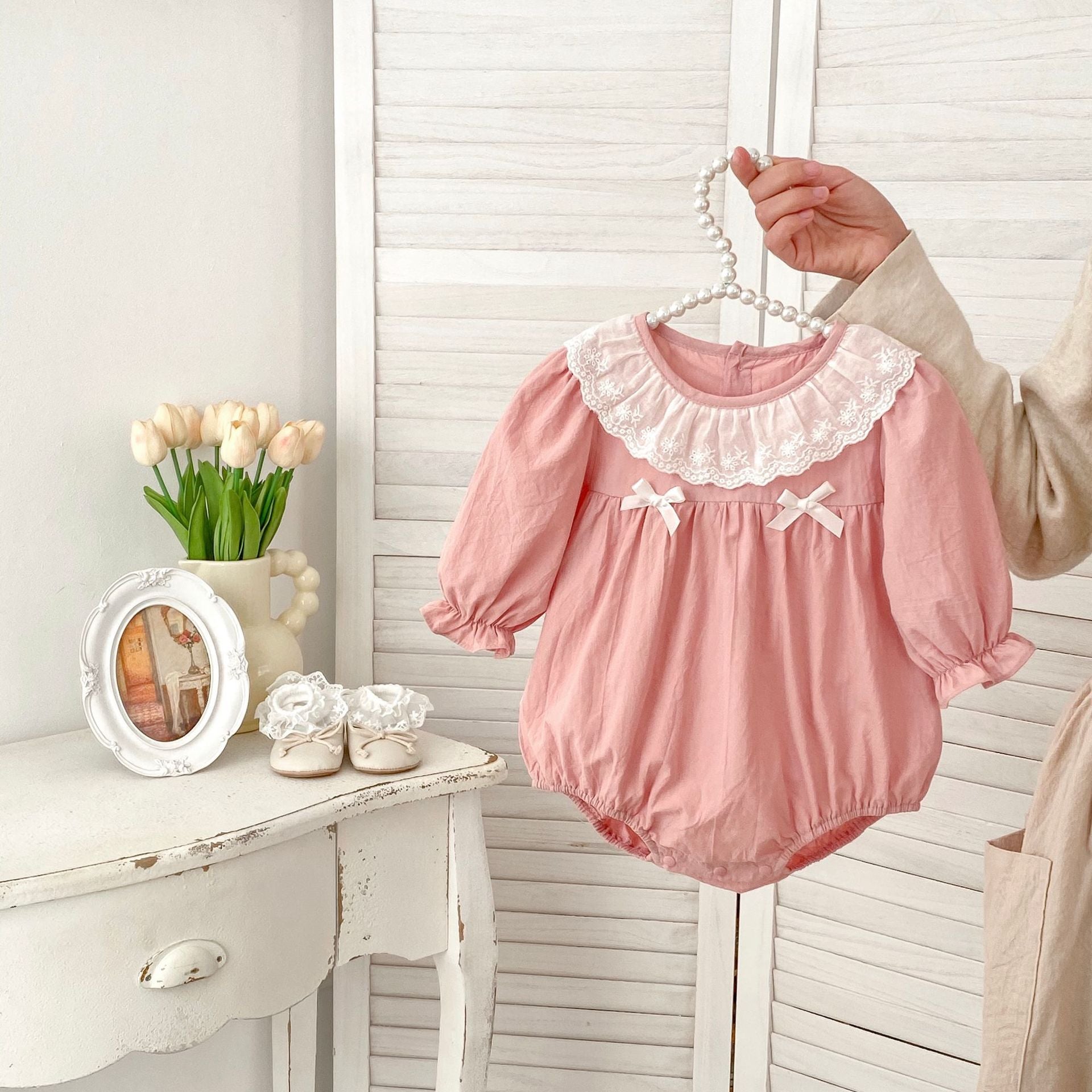 Spring Arrival Baby Girls Long Sleeves Floral Embroidered Collar Onesies Bodysuits, MyKids-USA®, Baby One-Pieces, MyKids-USA -  -  -  -  -  -  - 