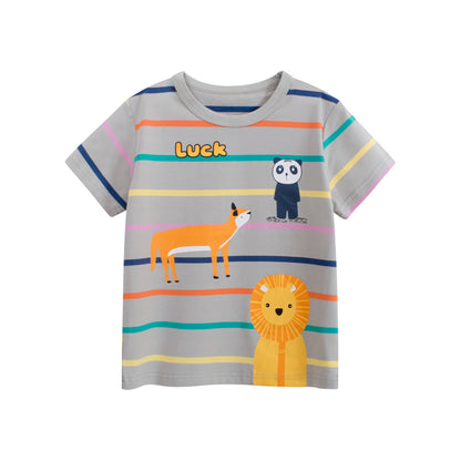 Summer Boys’ Animals Cartoon and Striped Pattern T-shirt in European and American Style, MyKids-USA®, Baby & Toddler Tops, MyKids-USA - Size/Age - 90 (12-24M) - Color - Grey -  -  - TR2506101748-B
