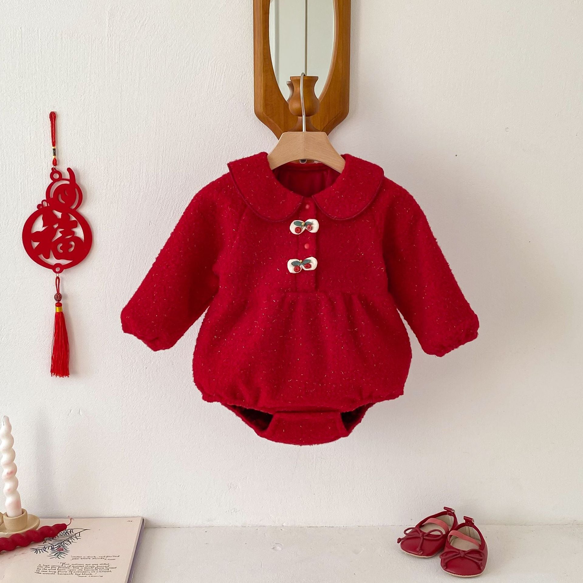 Winter Arrival Baby Girls Cute Cherry Attached Red Long Sleeves Onesies, MyKids-USA®, Baby One-Pieces, MyKids-USA -  -  -  -  -  -  - 