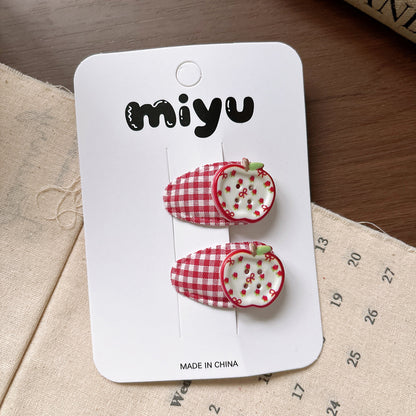 Collection of 2 Cute Red Color Plaid Pattern Hair Clips, MyKids-USA®, Hair Pins, Claws & Clips, MyKids-USA - Size/Age - Average Size (0-12Y） - Color - White -  -  - TR2603302138-E.