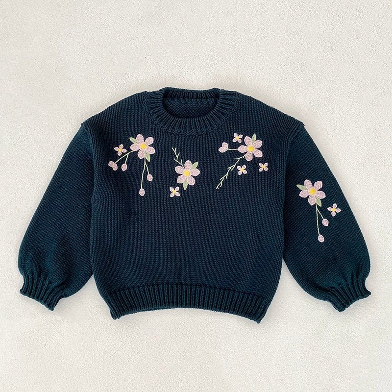 Autumn Arrival Baby Girls Comfortable Vivid Flowers Embroidery Pattern Knitted Long Sleeves Sweater, MyKids-USA®, Sweaters, MyKids-USA -  -  -  -  -  -  - 