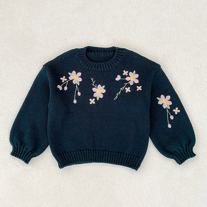 Autumn Arrival Baby Girls Comfortable Vivid Flowers Embroidery Pattern Knitted Long Sleeves Sweater, MyKids-USA®, Sweaters, MyKids-USA -  -  -  -  -  -  - 