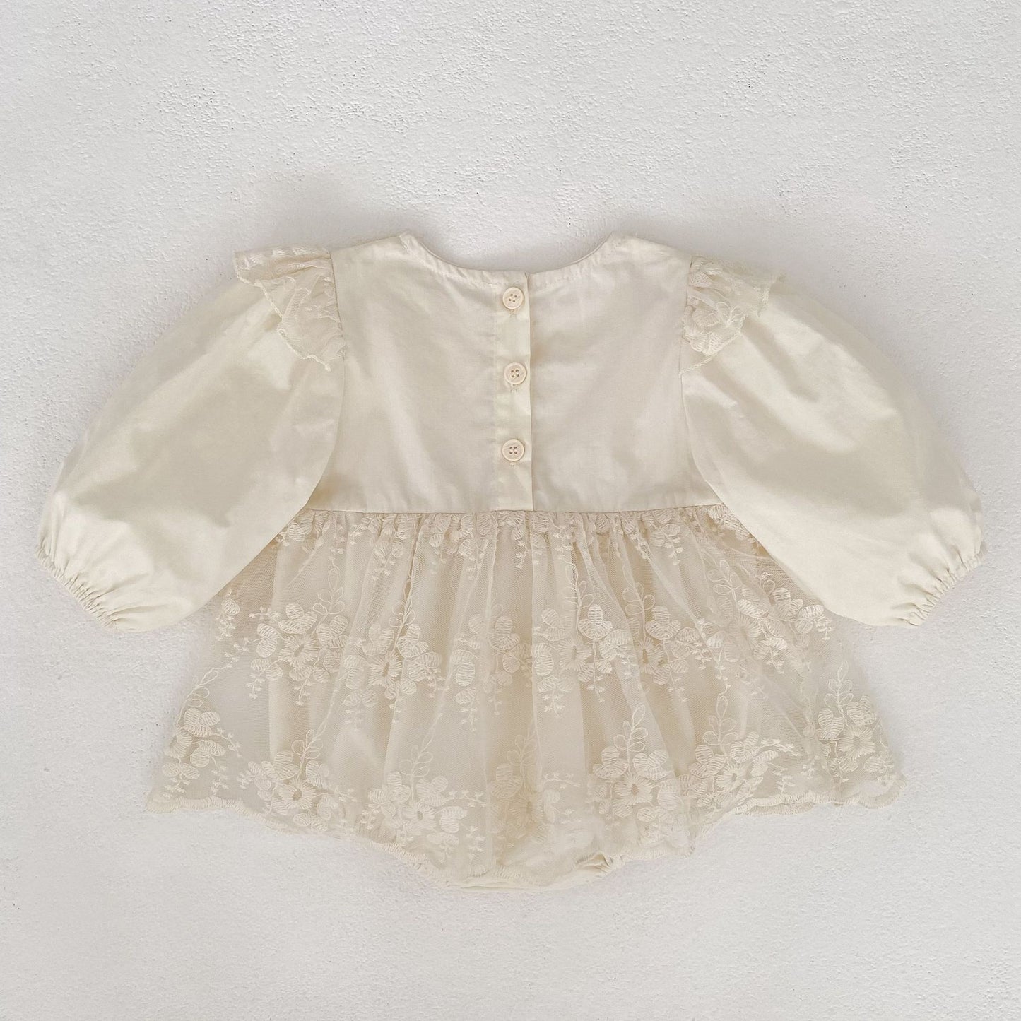 Spring Arrival Baby Girls Long Sleeves Floral Tulle Decorated Dress Design Bodysuit