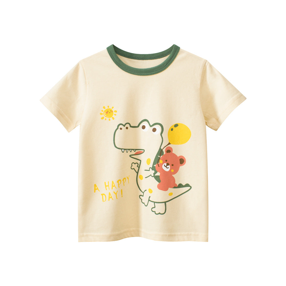 Boys’ Cartoon Dinosaur And Teddy Print T-Shirt In European And American Style, MyKids-USA®, Baby & Toddler Tops, MyKids-USA -  -  -  -  -  -  - 