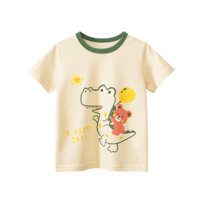 Boys’ Cartoon Dinosaur And Teddy Print T-Shirt In European And American Style, MyKids-USA®, Baby & Toddler Tops, MyKids-USA -  -  -  -  -  -  - 