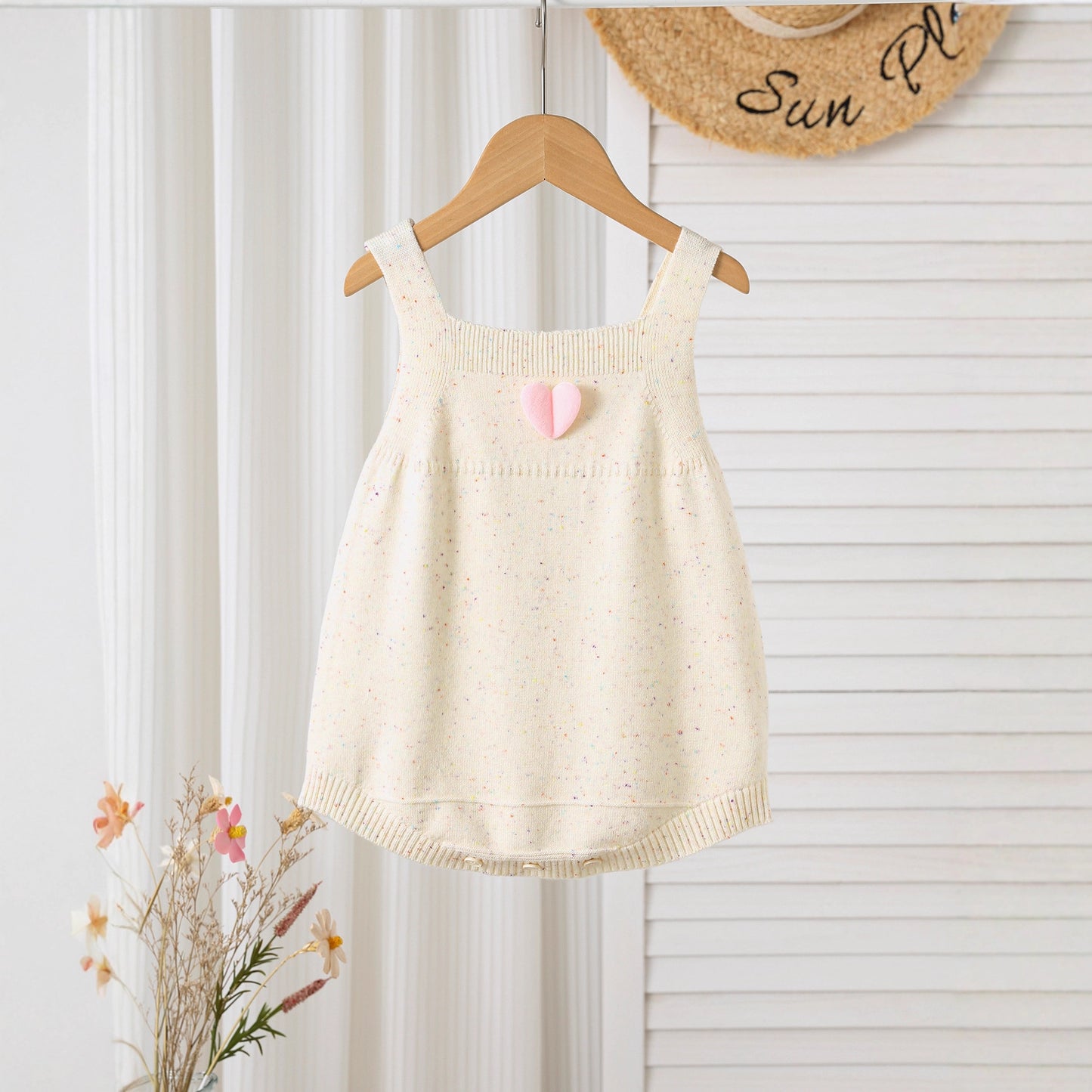 Autumn Arrival Baby Girls Cute Dots and Heart Pattern Sleeveless Strap Onesies, MyKids-USA®, Baby One-Pieces, MyKids-USA - Size/Age - 66 (3-6M) - Color - Beige -  -  - TR2509302302-A