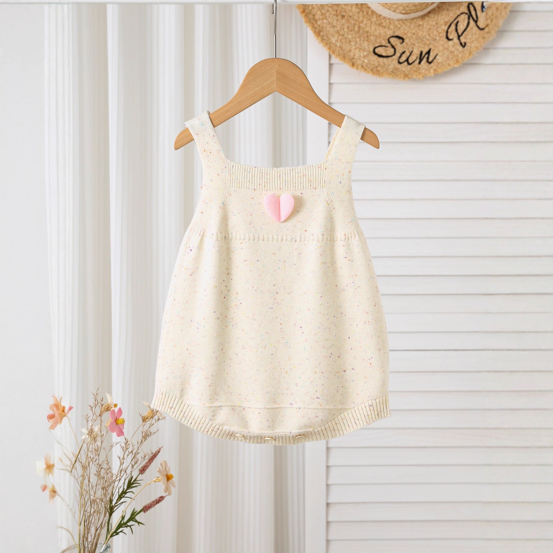 Autumn Arrival Baby Girls Cute Dots and Heart Pattern Sleeveless Strap Onesies, MyKids-USA®, Baby One-Pieces, MyKids-USA - Size/Age - 66 (3-6M) - Color - Beige -  -  - TR2509302302-A