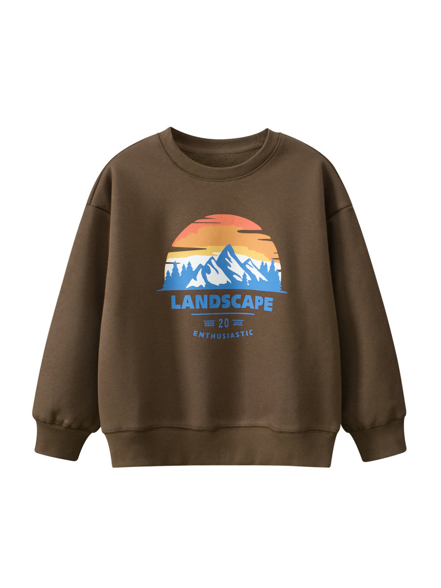 Winter Arrival Boys Landscape Print Crew Neck Long Sleeves Thick Sweatshirt, MyKids-USA®, Baby & Toddler Outerwear, MyKids-USA - Size/Age - 120 (5-7Y) - Color - Coffee -  -  - TR2411162204-A