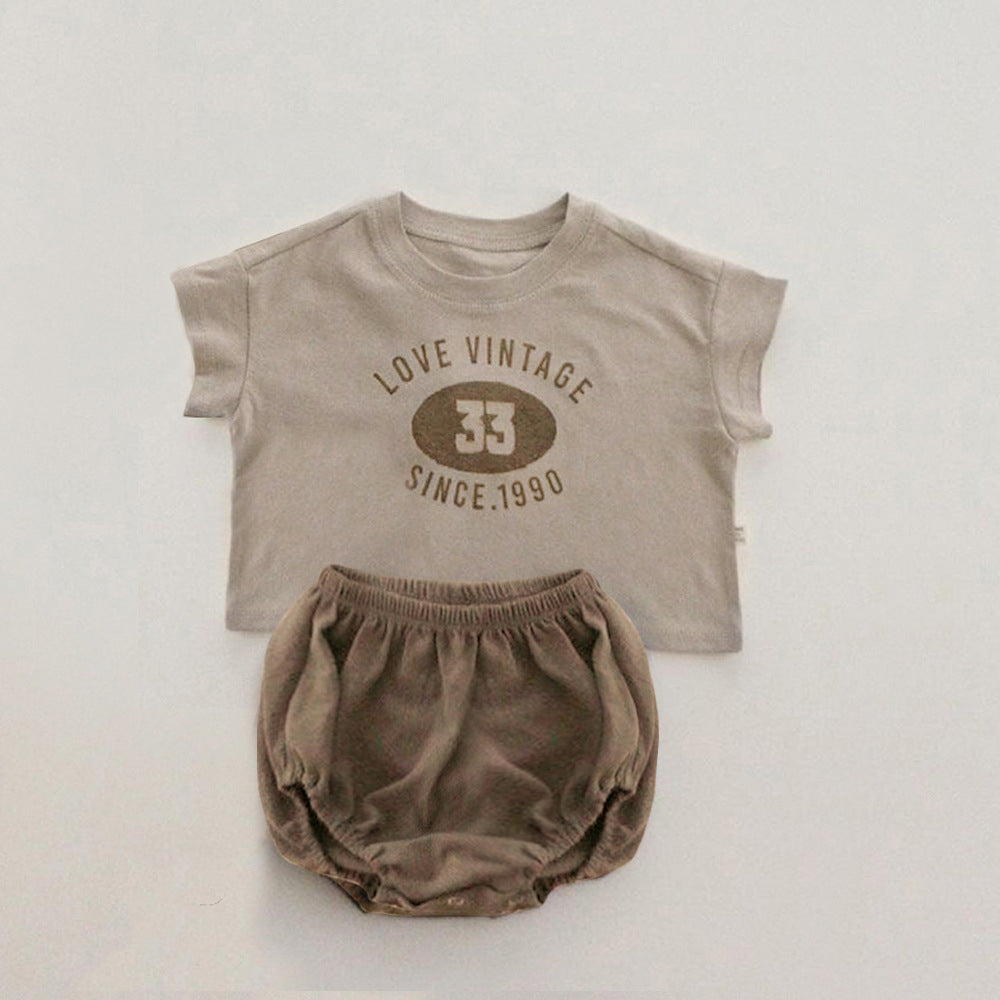 MyKids-USA® Arrival Summer Baby Short Sleeves Letters Pattern T-shirt and Plain Bloomers Clothing Set