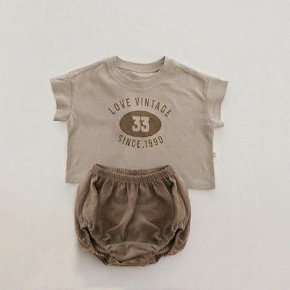 MyKids-USA® Arrival Summer Baby Short Sleeves Letters Pattern T-shirt and Plain Bloomers Clothing Set
