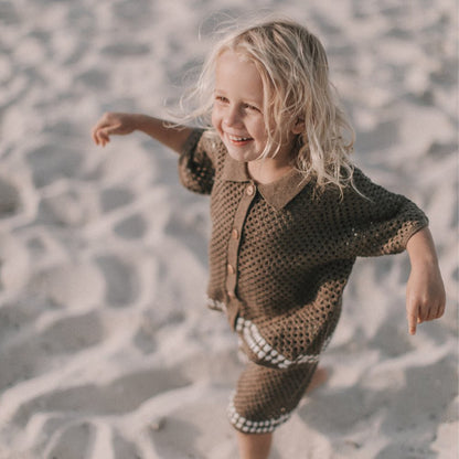 Summer Baby Kids Casual Simple Hollow Out Short Sleeves Top with Shorts Knitted Clothing Set, MyKids-USA®, Baby & Toddler Outfits, MyKids-USA -  -  -  -  -  -  - 