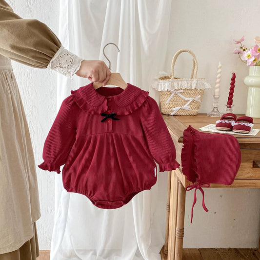 Autumn Arrival Baby Girls Long Sleeves Butterfly-bow Decorated Red Onesies with Hat, MyKids-USA®, Baby & Toddler Outfits, MyKids-USA - Size/Age - 66 (3-6M) - Color - Red -  -  - TR2509062319-A