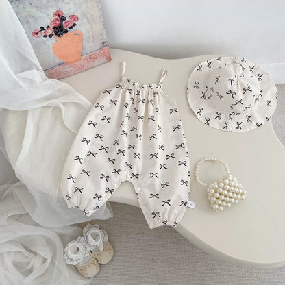 Summer Arrival Baby Girls Cute Sleeveless Strap Rompers with Hat, MyKids-USA®, Baby One-Pieces, MyKids-USA - Size/Age - 66 (3-6M) - Color - Beige -  -  - TR2504082056-A