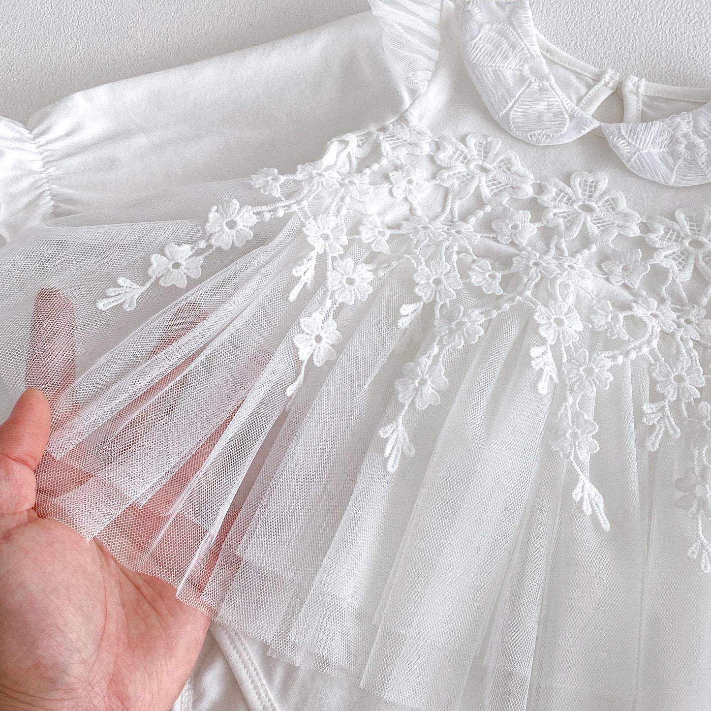 Spring Arrival Baby Girls Long Sleeves Flowers Pattern Tulle Decorated Bodysuit Dress, MyKids-USA®, Baby & Toddler Dresses, MyKids-USA -  -  -  -  -  -  - .