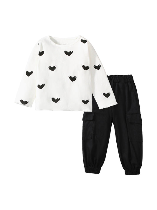 Arrival Spring And Autumn Girls Casual Black Heart Print Long Sleeves Top T-Shirt And Pants Clothing Set, MyKids-USA®, Baby & Toddler Outfits, MyKids-USA - Size/Age - 90 (12-24M) - Color - Black -  -  - TR2407131006-A
