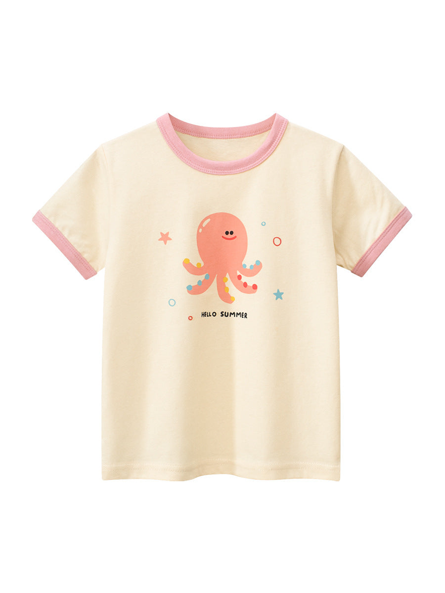 Cartoon Print Girls’ T-Shirt In European And American Style For Summer