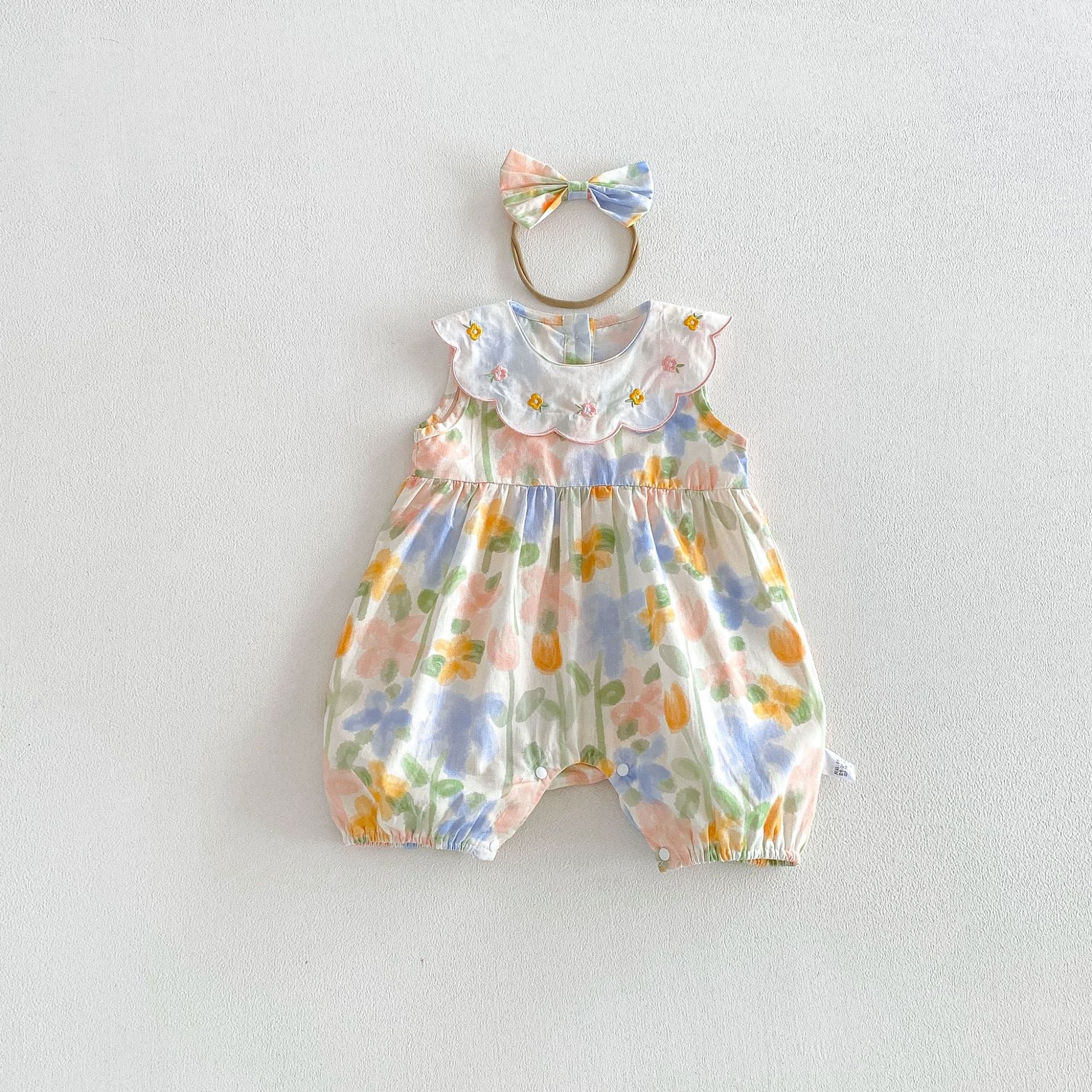 Summer Arrival Baby Girls Sleeveless Crew Neck Floral Pattern Rompers, MyKids-USA®, Baby & Children's One-Pieces, MyKids-USA - Size/Age - 66 (3-6M) - Color - Light Yellow -  -  - TR2604202251-A.