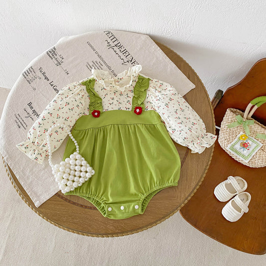 Spring Baby Flowers Print Color Patchwork Long Sleeves Onesie For Girls, MyKids-USA®, Baby One-Pieces, MyKids-USA -  -  -  -  -  -  - 