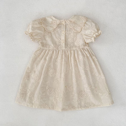 Summer Girls Solid Color Flowers Embroidery Short Sleeves Onesies and Girls’ Dress – Princess Sister Matching Set, MyKids-USA®, Baby & Toddler Dresses, MyKids-USA -  -  -  -  -  -  - 