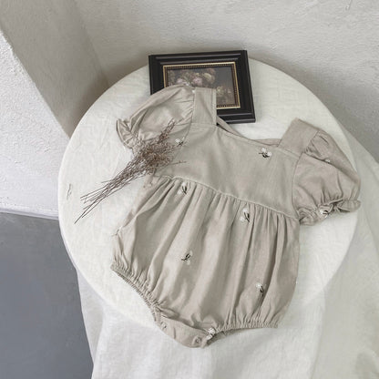 Summer Arrival Baby Girls Short Sleeves Flowers Embroidered Pattern Bodysuit