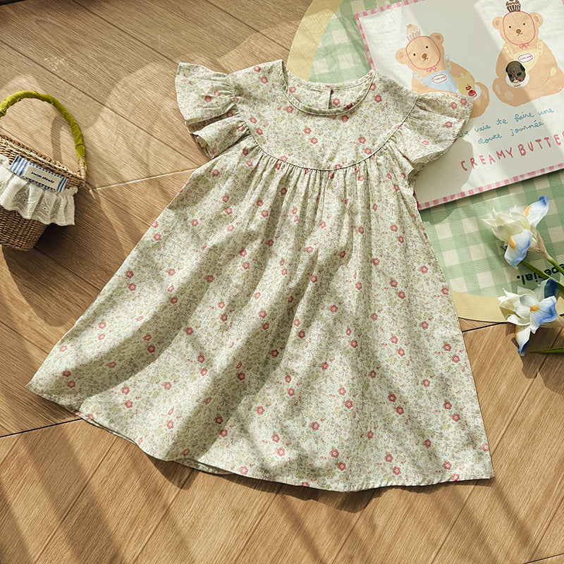 Summer Arrival Baby Girls Fly Sleeves Floral Pattern Dress, MyKids-USA®, Baby & Children's Dresses, MyKids-USA - Size/Age - 90 (12-24M) - Color - Green -  -  - TR2604111325-A.