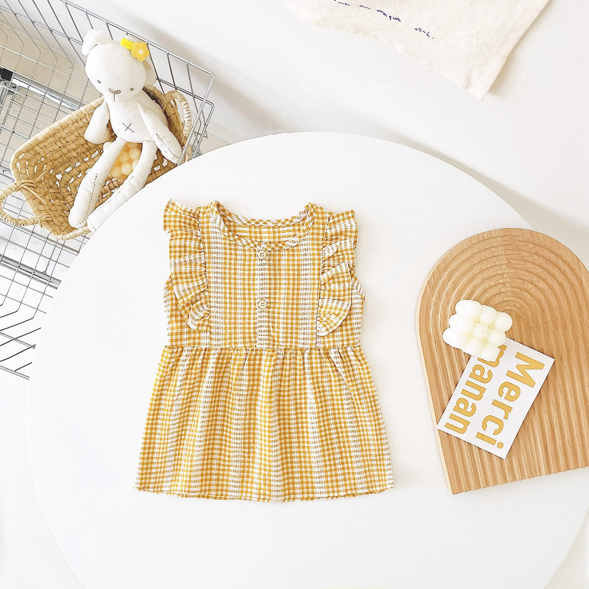 Arrival Summer Baby Girls Plaid Sleeveless Cotton Dress, MyKids-USA®, Baby & Toddler Dresses, MyKids-USA - Size/Age - 90 (12-24M) - Color - Yellow -  -  - TR2403202256-H