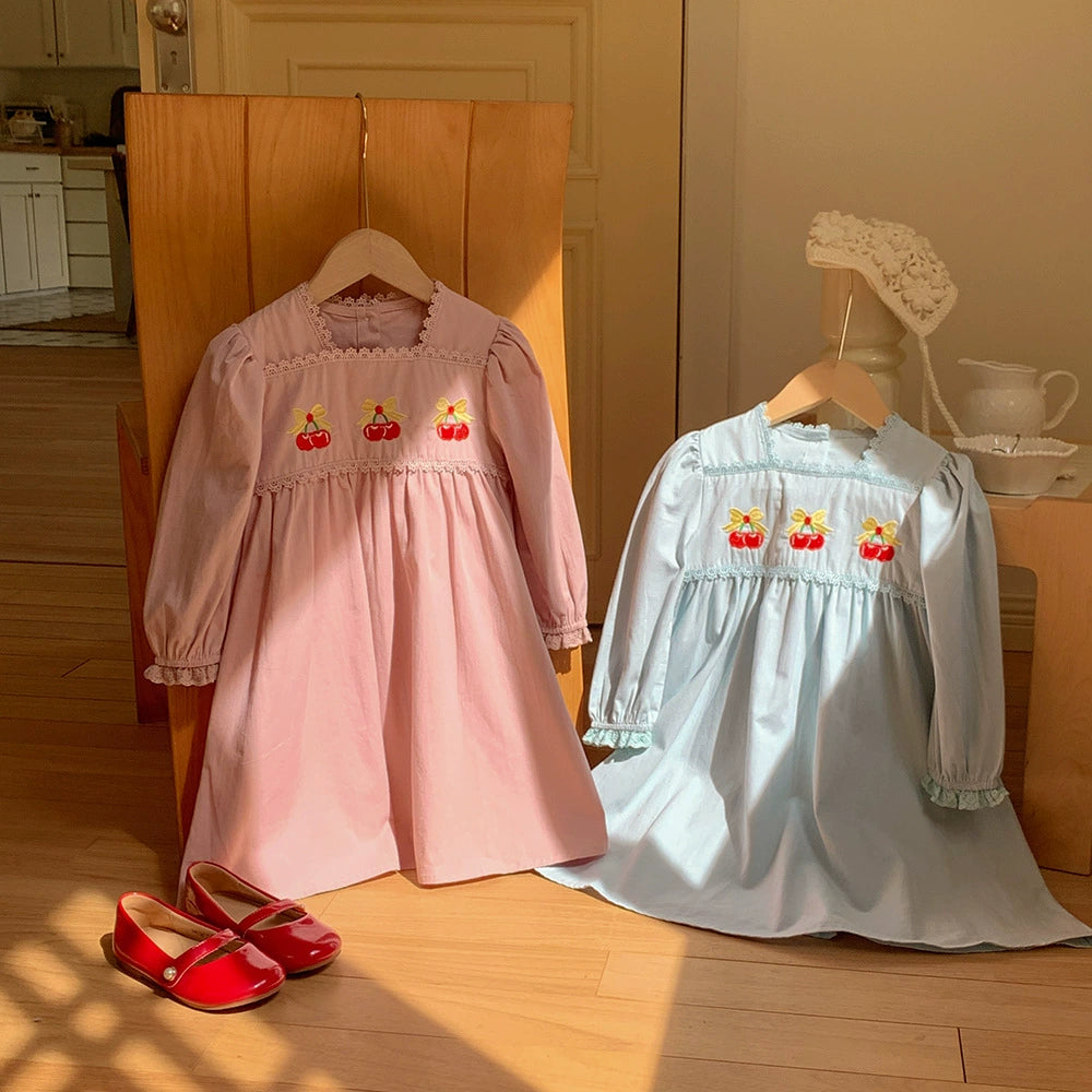 Autumn Arrival Baby Kids Girls Cherry Embroidered Pattern Long Sleeves Dress, MyKids-USA®, Baby & Toddler Dresses, MyKids-USA -  -  -  -  -  -  - 