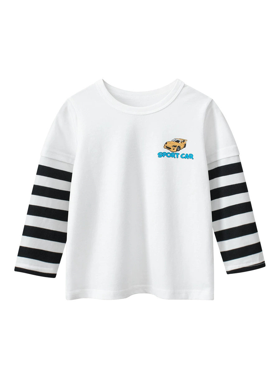 Autumn Baby Kids Boys Letters and Cartoon Print Striped Long Sleeves Crew Neck Color Patchwork Top Shirt, MyKids-USA®, Baby & Toddler Tops, MyKids-USA -  -  -  -  -  -  - 