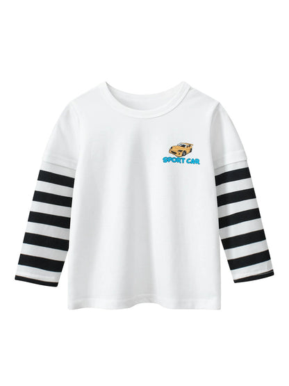 Autumn Baby Kids Boys Letters and Cartoon Print Striped Long Sleeves Crew Neck Color Patchwork Top Shirt, MyKids-USA®, Baby & Toddler Tops, MyKids-USA -  -  -  -  -  -  - 