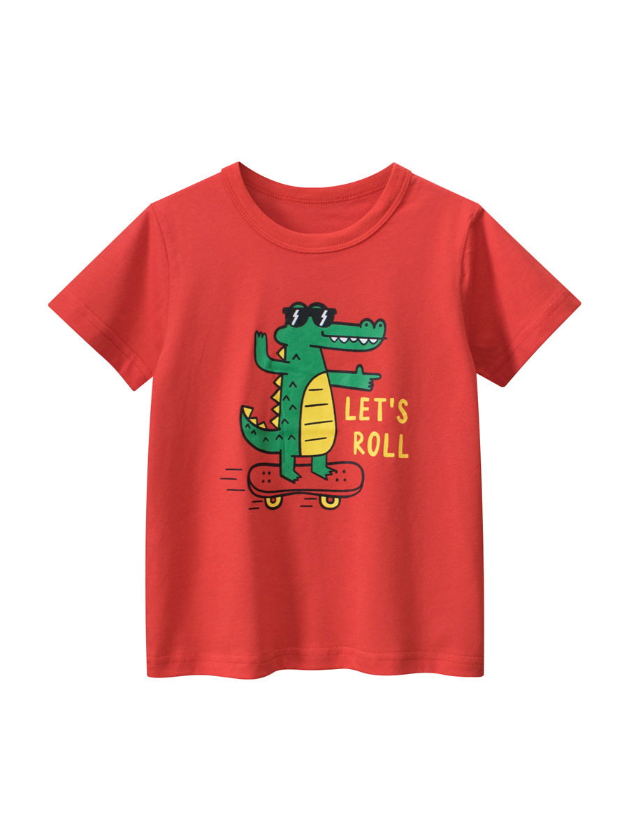Summer Boys’ Letters and Cartoon Pattern T-shirt in European and American Style, MyKids-USA®, T-Shirts, MyKids-USA - Size/Age - 90 (12-24M) - Color - Red -  -  - TR2605162307-A.