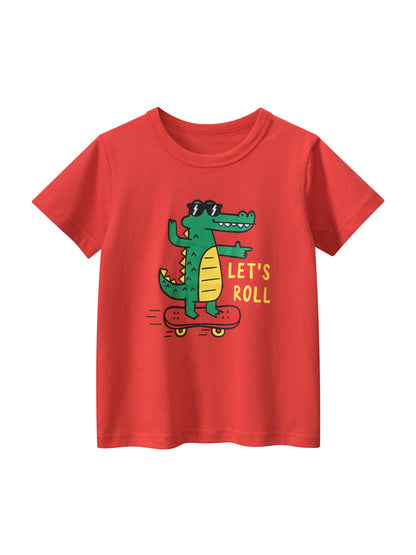 Summer Boys’ Letters and Cartoon Pattern T-shirt in European and American Style, MyKids-USA®, T-Shirts, MyKids-USA - Size/Age - 90 (12-24M) - Color - Red -  -  - TR2605162307-A.