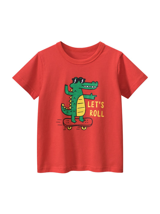 Summer Boys’ Letters and Cartoon Pattern T-shirt in European and American Style, MyKids-USA®, T-Shirts, MyKids-USA - Size/Age - 90 (12-24M) - Color - Red -  -  - TR2605162307-A.
