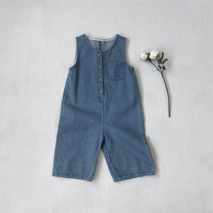 MyKids-USA® Autumn Hot Selling Baby Unisex Solid Color Sleeveless Wear-Outside Denim Romper Overalls