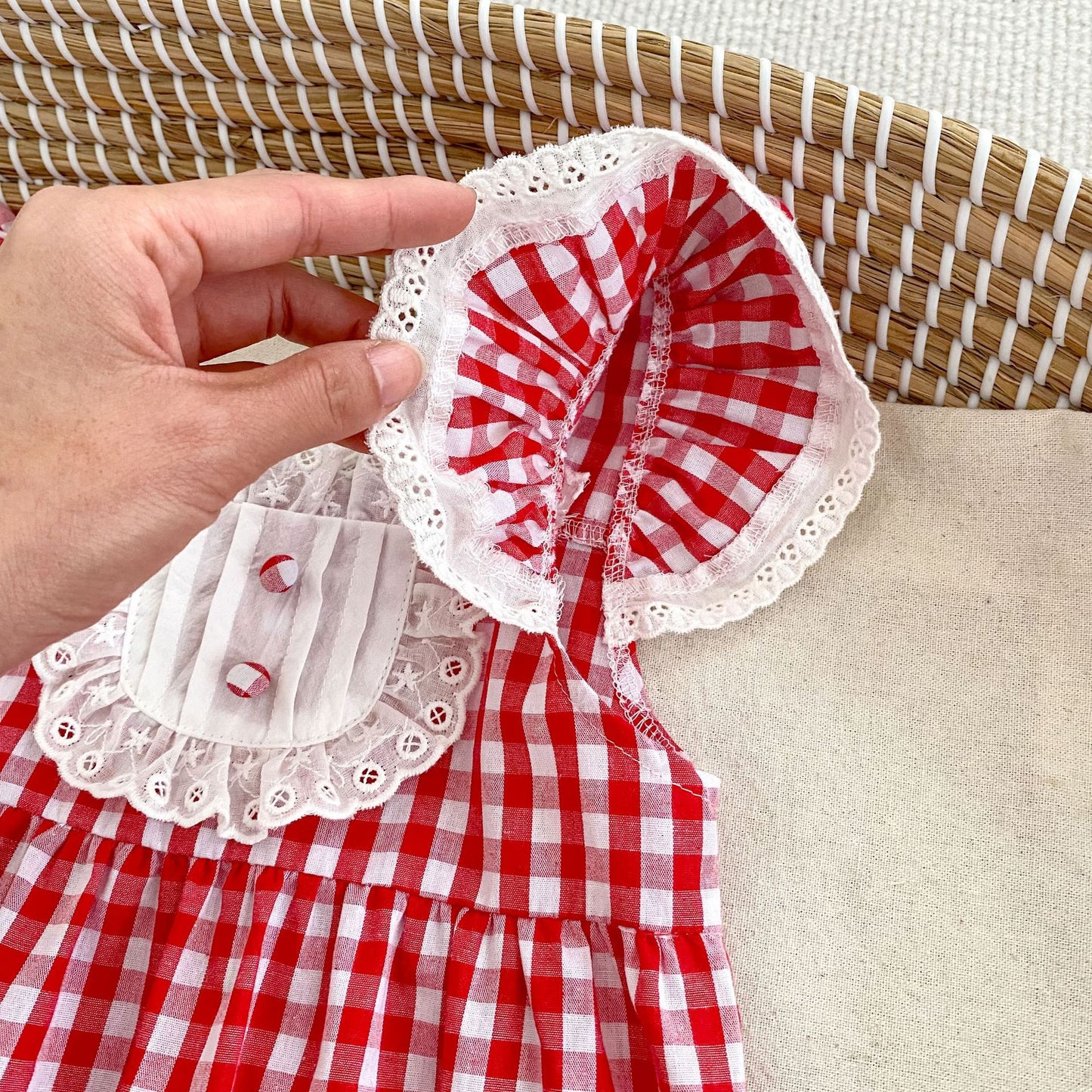 Summer Arrival Baby Girls Fly Sleeves Thin Plaid Pattern Strap Onesies, MyKids-USA®, Baby One-Pieces, MyKids-USA -  -  -  -  -  -  - 