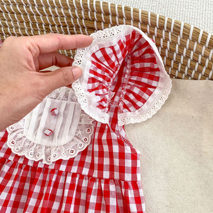 Summer Arrival Baby Girls Fly Sleeves Thin Plaid Pattern Strap Onesies, MyKids-USA®, Baby One-Pieces, MyKids-USA -  -  -  -  -  -  - 