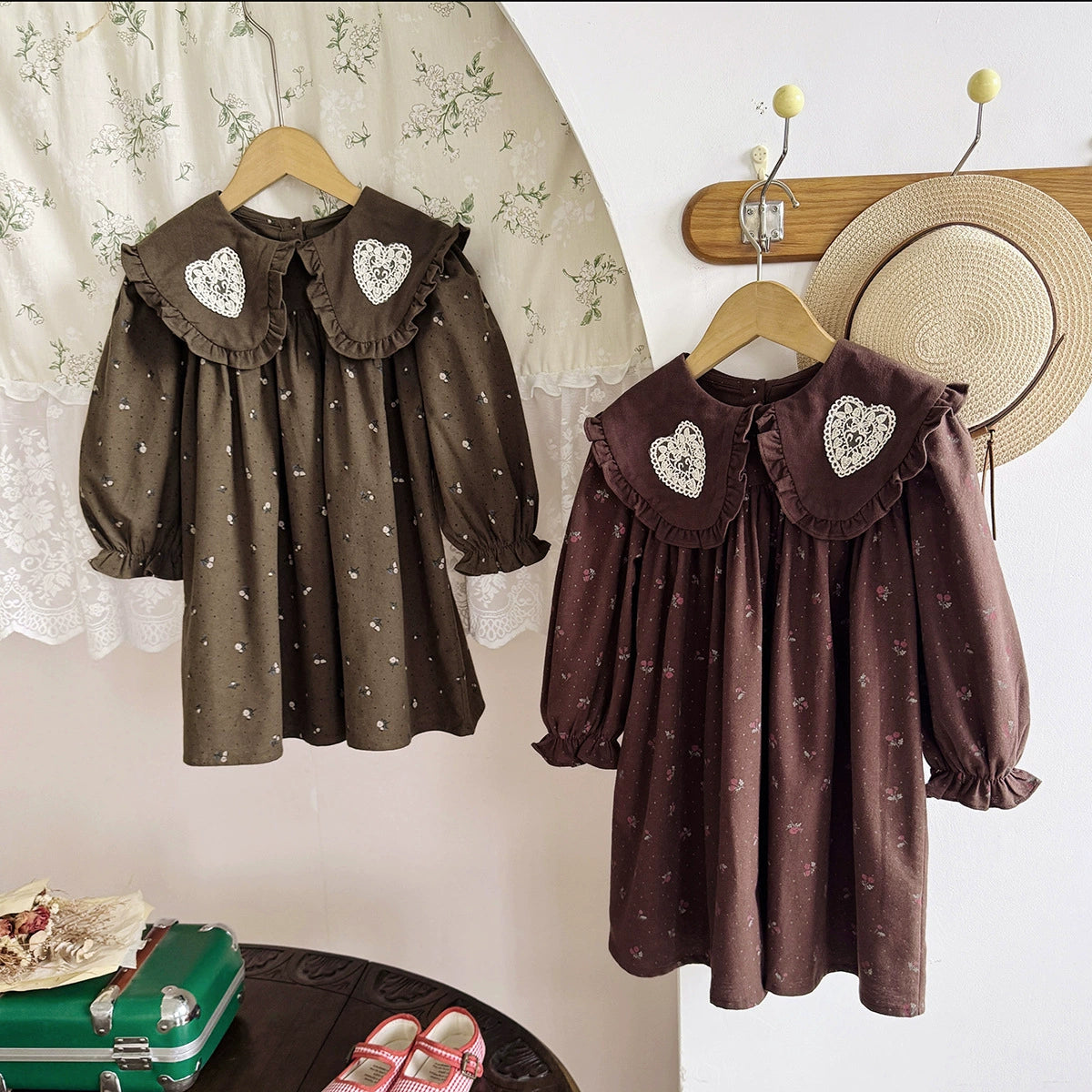 Arrival Autumn Girls Hearts Embroidery and Floral Printed Pattern Long Sleeves Dress, MyKids-USA®, Baby & Toddler Dresses, MyKids-USA -  -  -  -  -  -  - 