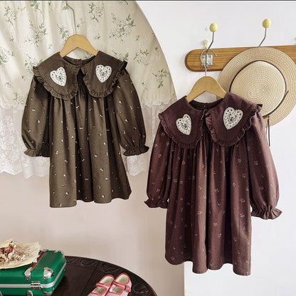Arrival Autumn Girls Hearts Embroidery and Floral Printed Pattern Long Sleeves Dress, MyKids-USA®, Baby & Toddler Dresses, MyKids-USA -  -  -  -  -  -  - 