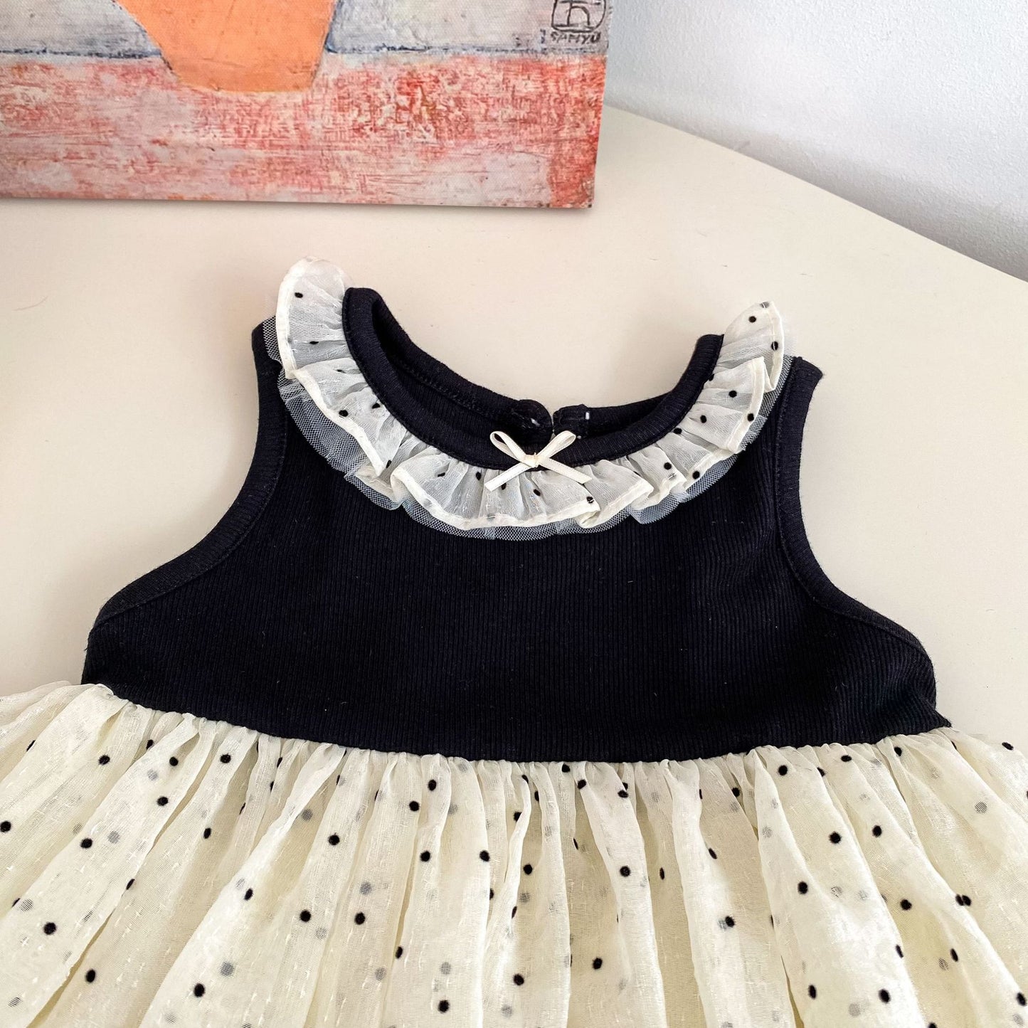 Summer Baby Kids Girls Sleeveless Dots Pattern Color Patchwork Dress