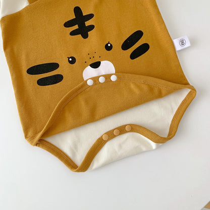 Summer Arrival Baby Short Sleeves Tiger Pattern Color Patchwork Bodysuit