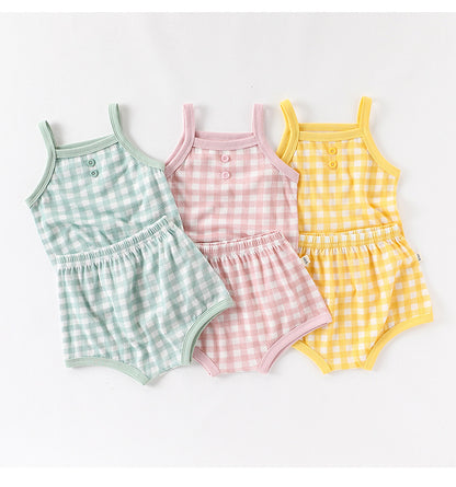Design Summer Baby Kids Girls Sleeveless Plaid Vest with Shorts Set, MyKids-USA®, Baby & Children's Outfits, MyKids-USA -  -  -  -  -  -  - .