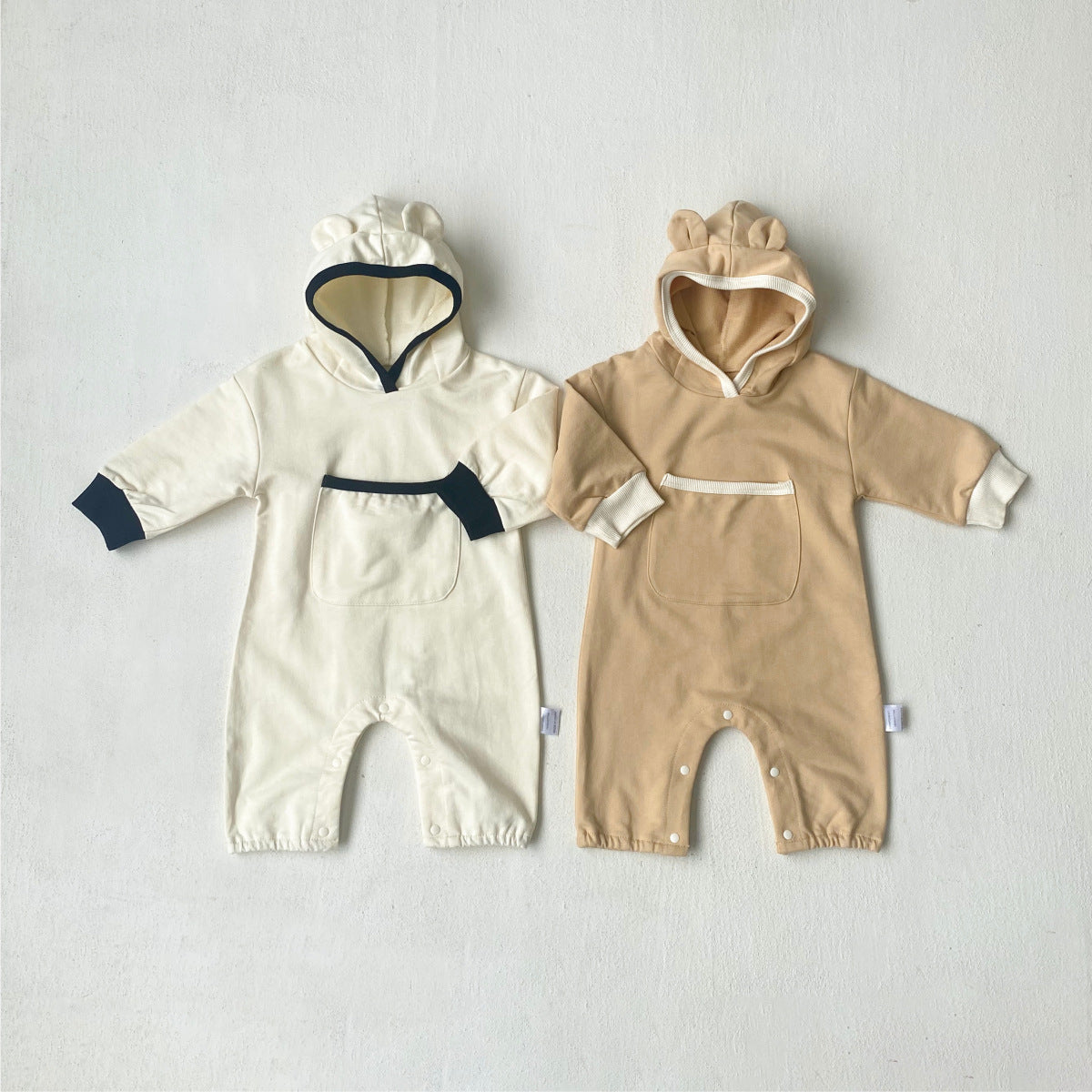 MyKids-USA® Autumn Hot Selling Baby Unisex Color Patchwork Hooded Long Sleeves Romper