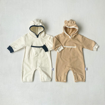 MyKids-USA® Autumn Hot Selling Baby Unisex Color Patchwork Hooded Long Sleeves Romper