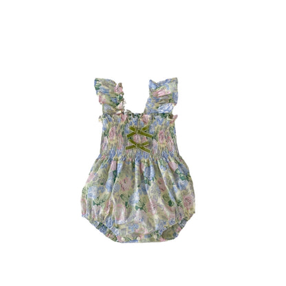 New Design Summer Girls Oil Floral Print Sleeveless Strap Onesies And Dress – Princess Sister Matching Set