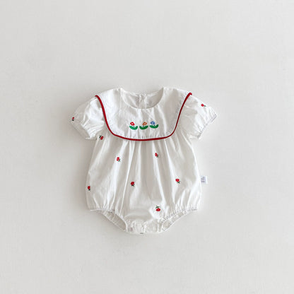 Summer Arrival Baby Girls Floral Pattern Embroidered Short Sleeves Onesies, MyKids-USA®, Baby One-Pieces, MyKids-USA -  -  -  -  -  -  - 